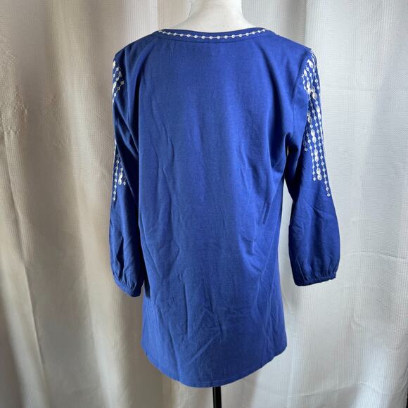 NWT J.Jill Embroidered Womens Size M Azul Blue Cream Tunic Top Soft Boho Chic - Picture 10 of 10